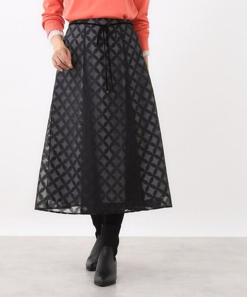 Reflect / リフレクト ロング・マキシ丈スカート | 【ウエストリボン付き】フラワー柄シアーフレアスカート | 詳細13