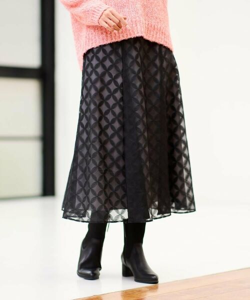 Reflect / リフレクト ロング・マキシ丈スカート | 【ウエストリボン付き】フラワー柄シアーフレアスカート | 詳細23