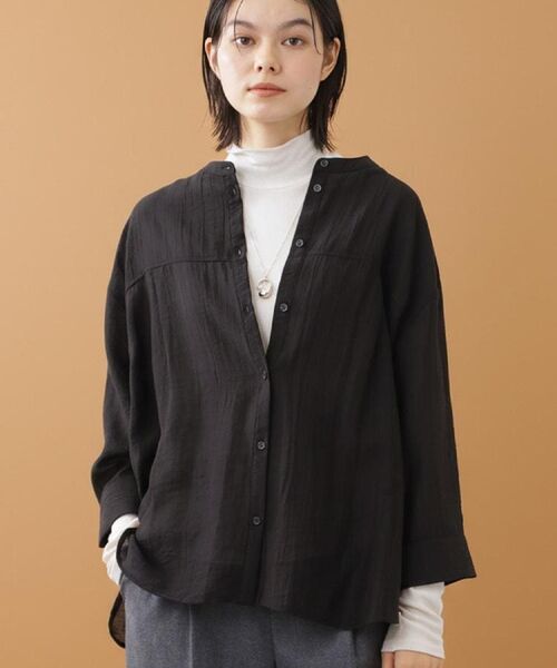 Reflect / リフレクト シャツ・ブラウス | 【重ね着でも一枚着でも◎】バンドカラーオーバーサイズシャツブラウス(ブラック(019))