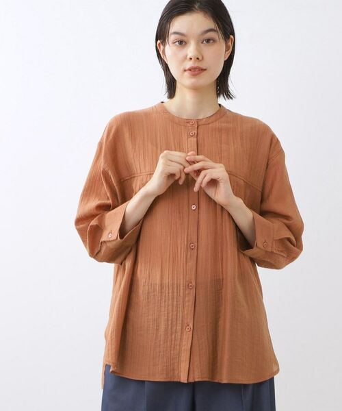 Reflect / リフレクト シャツ・ブラウス | 【重ね着でも一枚着でも◎】バンドカラーオーバーサイズシャツブラウス(オレンジ(066))