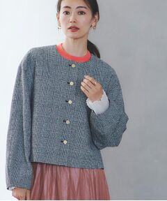 Reflect / リフレクト ノーカラージャケット | 【着映え◎／アームホールゆったり】グレンチェックジャコット