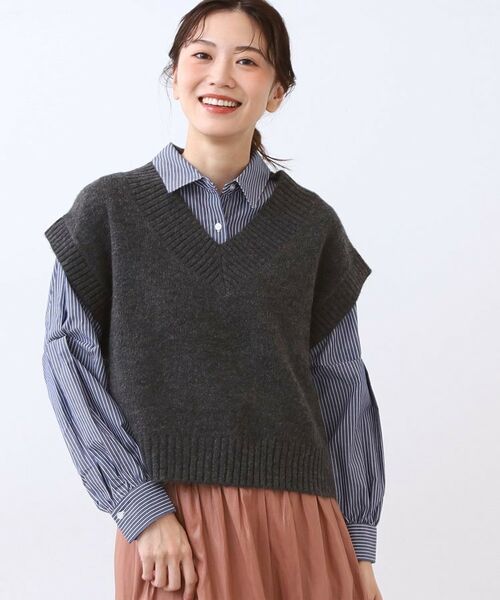 Reflect / リフレクト その他トップス | 【単品使い◎】ニットベスト+シャツセット(チャコールグレー(013))