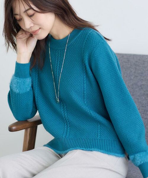 Reflect / リフレクト ニット・セーター | 【ほんのりラメ感◎】ケーブル柄ニット(ブルーグリーン(097))