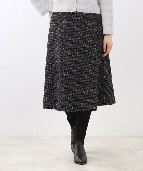 Reflect / リフレクト スカート | 【広がりすぎない/美シルエット◎】ツイードフレアスカート(ブラック(419))