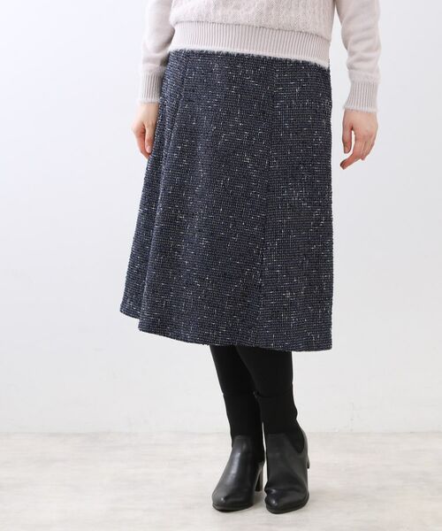 Reflect / リフレクト スカート | 【広がりすぎない/美シルエット◎】ツイードフレアスカート(ネイビー(494))