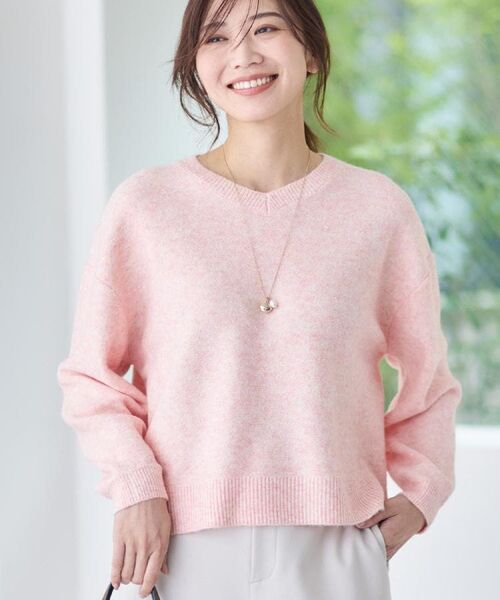 Reflect / リフレクト ニット・セーター | 【選べる5色／ゆったりシルエット】Vネックスパンコールニット（ライトピンク(070)）