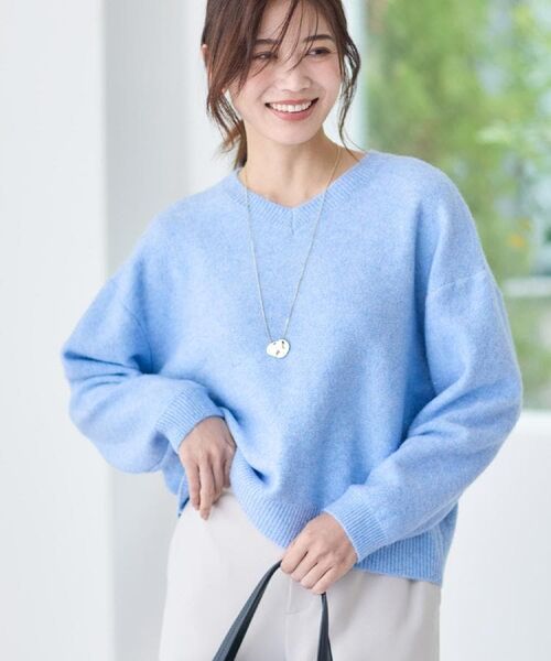 Reflect / リフレクト ニット・セーター | 【選べる5色／ゆったりシルエット】Vネックスパンコールニット（サックスブルー(090)）