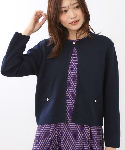 Reflect / リフレクト カーディガン・ボレロ | 【選べる5色／アンサンブル可】クルーネックカーディガン（ネイビー(094)）