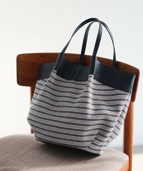 Reflect / リフレクト トートバッグ | 【しっかり容量◎】キャンバス地ボーダートートバッグ（ネイビー(394)）