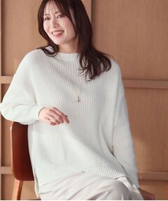 【腰回りカバー／長め丈】モックネックニットプルオーバー
