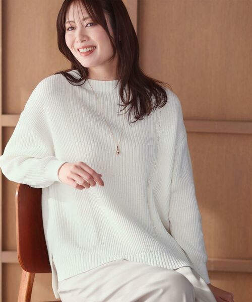 Reflect / リフレクト ニット・セーター | 【腰回りカバー/長め丈】モックネックニットプルオーバー(オフホワイト(003))