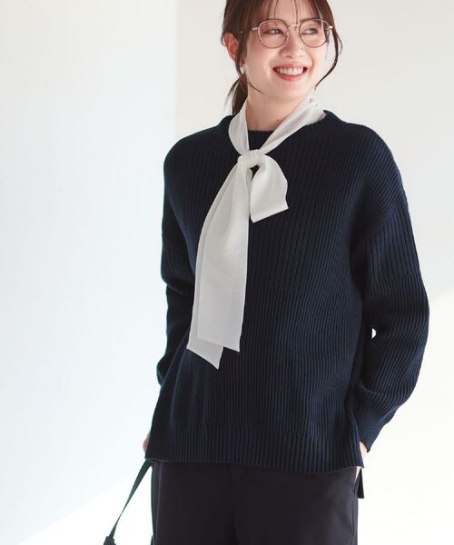 Reflect / リフレクト ニット・セーター | 【腰回りカバー/長め丈】モックネックニットプルオーバー(ネイビー(094))