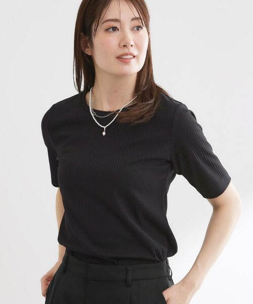 Reflect / リフレクト カットソー | 【インナーにおすすめ◎】クルーネックストレッチリブトップス（ブラック(019)）