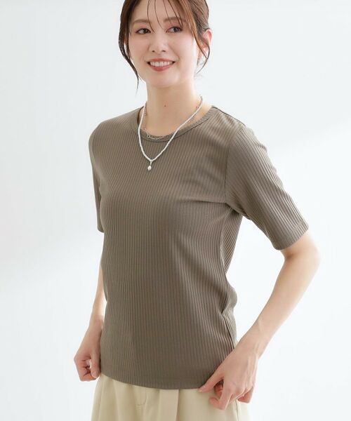 Reflect / リフレクト カットソー | 【インナーにおすすめ◎】クルーネックストレッチリブトップス（オリーブグリーン(026)）
