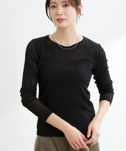 Reflect / リフレクト カットソー | 【インナーにおすすめ◎】クルーネックレースジャージトップス(ブラック(019))