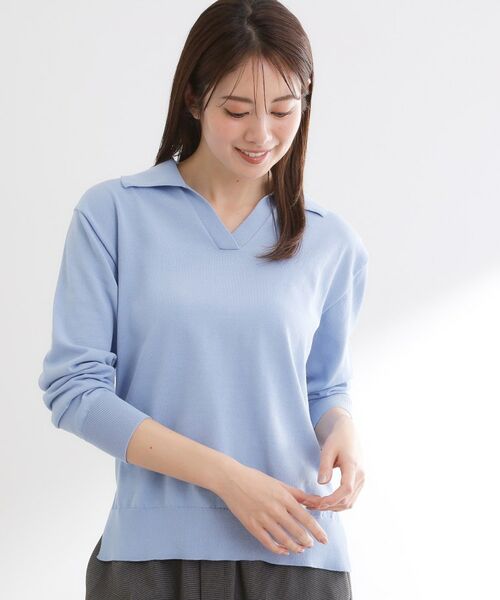 Reflect / リフレクト ニット・セーター | スキッパーネックニットプルオーバー（サックスブルー(090)）