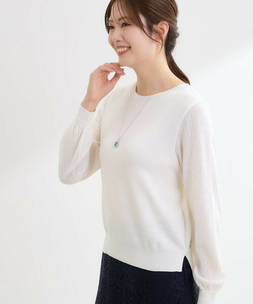 Reflect / リフレクト ニット・セーター | 透かしスリーブデザインハイゲージニット（オフホワイト(003)）