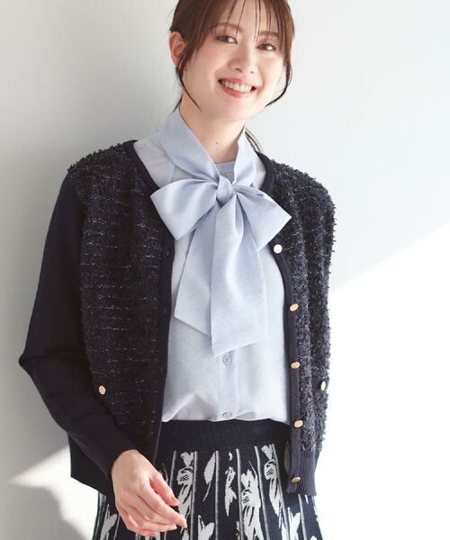 Reflect / リフレクト カーディガン・ボレロ | 【着映え◎】ツイード風ニットカーディガン（ネイビー(094)）