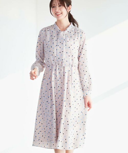 Reflect / リフレクト ミニ丈・ひざ丈ワンピース | 【通勤・おでかけにおすすめ◎】フラワープリントボウタイワンピース | 詳細1