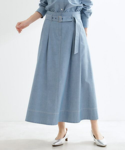 Reflect / リフレクト ロング・マキシ丈スカート | ダンガリータックフレアスカート(ブルー(093))