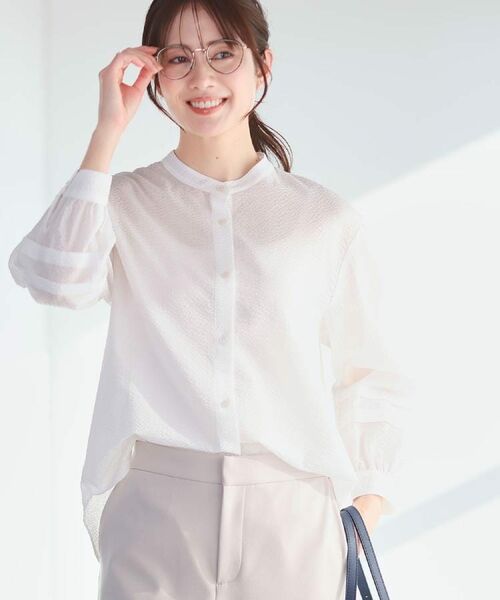 Reflect / リフレクト シャツ・ブラウス | 【ゆったり着られる◎】バンドカラーシャツブラウス（ホワイト(001)）