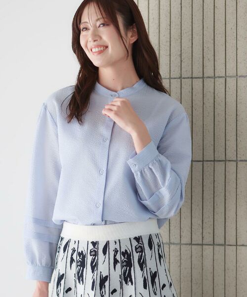 Reflect / リフレクト シャツ・ブラウス | 【ゆったり着られる◎】バンドカラーシャツブラウス（サックスブルー(090)）