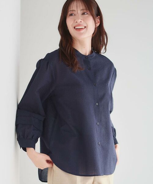 Reflect / リフレクト シャツ・ブラウス | 【ゆったり着られる◎】バンドカラーシャツブラウス（ネイビー(094)）