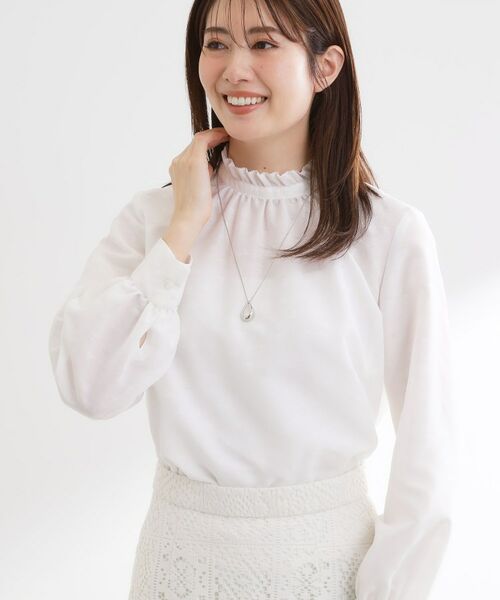 Reflect / リフレクト シャツ・ブラウス | フリルネックサテンジャカードブラウス（ホワイト(401)）