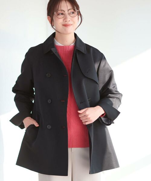 Reflect / リフレクト ステンカラーコート | 【オン・オフ着回しやすい◎】ダブルブレストジャケット(ブラック(019))