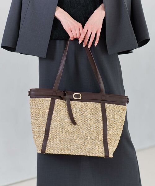 Reflect / リフレクト トートバッグ | 【A4サイズ可】雑材ベルトデザイントートバッグ（キャメルブラウン(041)）