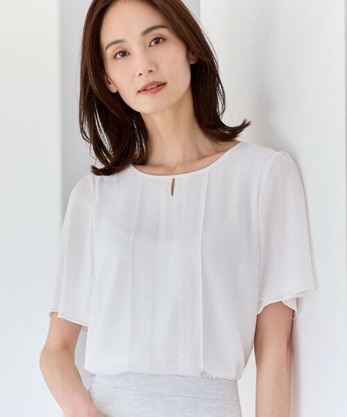 Reflect / リフレクト シャツ・ブラウス | 【インナーにおすすめ◎】五分袖シフォンブラウス（ホワイト(001)）