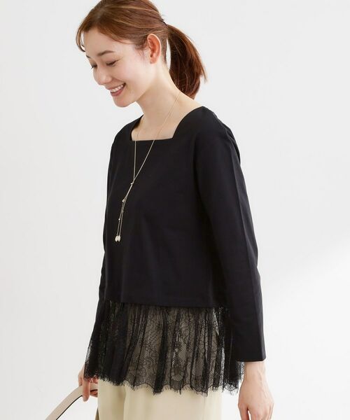 Reflect / リフレクト カットソー | 【レイヤードにおすすめ◎】レース切り替えプルオーバージャージ（ブラック(019)）