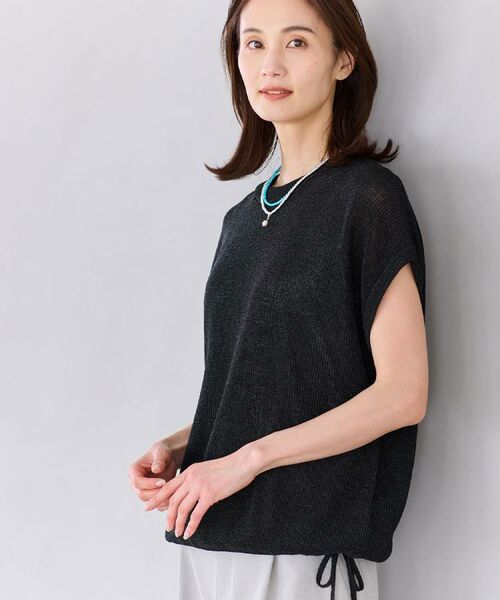 Reflect / リフレクト ニット・セーター | 【レイヤードにおすすめ◎】畦編みフレンチスリーブトップス（ブラック(019)）