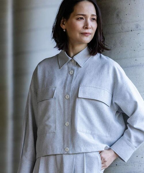 Reflect / リフレクト レザーブルゾン・ジャケット | リネンライクシャツブルゾン(ライトグレー(011))