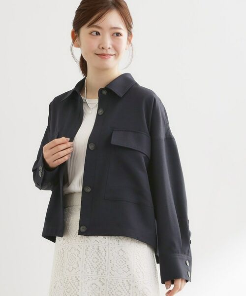 Reflect / リフレクト レザーブルゾン・ジャケット | リネンライクシャツブルゾン(ネイビー(094))