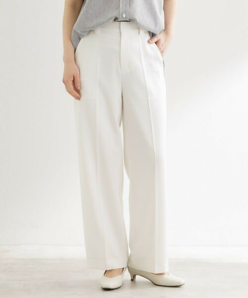 Reflect / リフレクト パンツ | ステッチワークストレートワイドパンツ（ホワイト(001)）