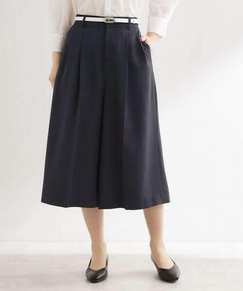 Reflect / リフレクト ショート・ハーフ・半端丈パンツ | リネンライクワイドミディパンツ（ネイビー(094)）