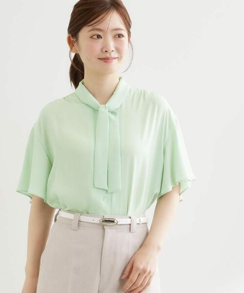 Reflect / リフレクト シャツ・ブラウス | フレアスリーブボウタイブラウス（ライトグリーン(020)）