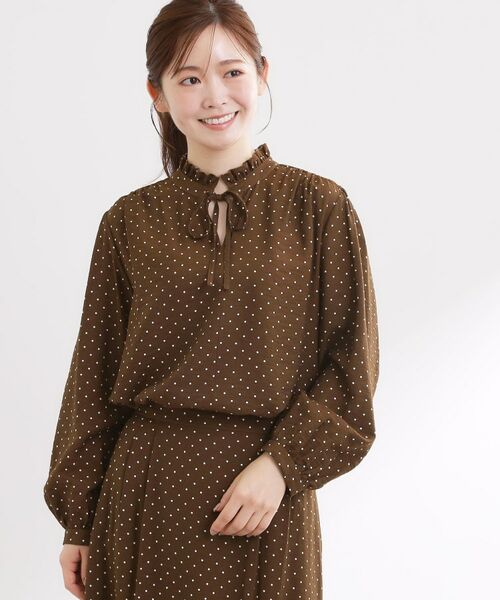 Reflect / リフレクト シャツ・ブラウス | 【セットアップ可】ドット柄ワッシャーブラウス（ブラウン(143)）