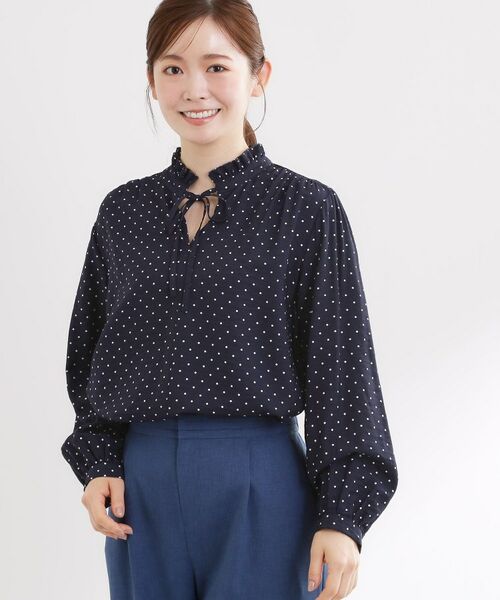 Reflect / リフレクト シャツ・ブラウス | 【セットアップ可】ドット柄ワッシャーブラウス（ネイビー(194)）