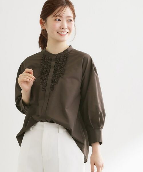 Reflect / リフレクト シャツ・ブラウス | 八分袖フロントフリルブラウス（ブラウン(043)）