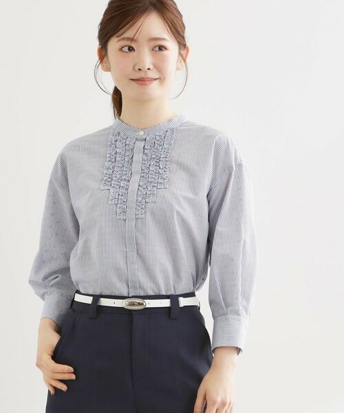 Reflect / リフレクト シャツ・ブラウス | 八分袖フロントフリルブラウス（ネイビー(394)）