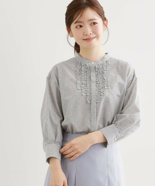 Reflect / リフレクト シャツ・ブラウス | 八分袖フロントフリルブラウス（ブラック(319)）