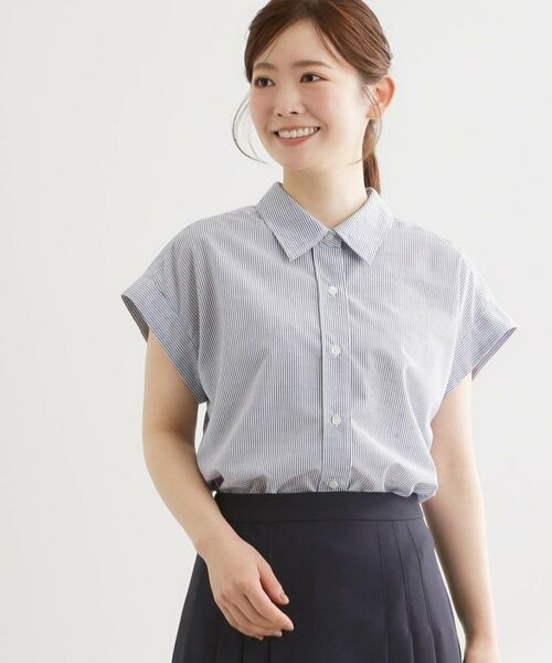 Reflect / リフレクト シャツ・ブラウス | フレンチスリーブシャツブラウス（ネイビー(394)）