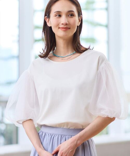 Reflect / リフレクト カットソー | チュールスリーブデザインプルオーバー（ホワイト(001)）