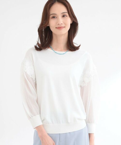 Reflect / リフレクト ニット・セーター | 【前後2WAY】レーススリーブデザインニットトップス（ホワイト(001)）