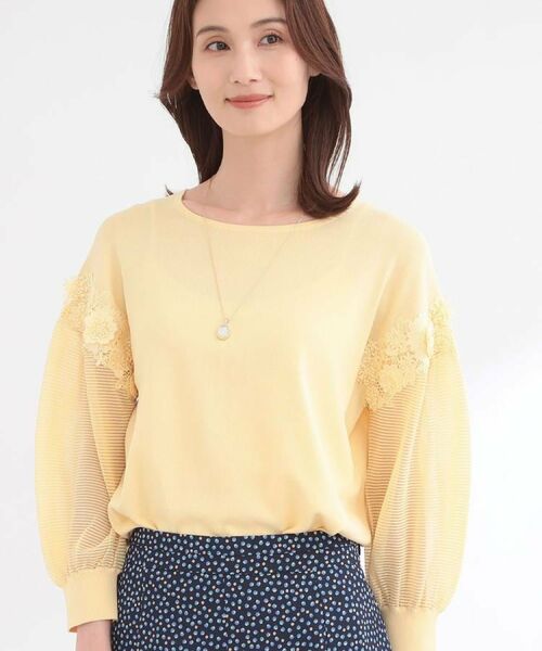 Reflect / リフレクト ニット・セーター | 【前後2WAY】レーススリーブデザインニットトップス（イエロー(031)）