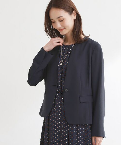 Reflect / リフレクト テーラードジャケット | 【UVカット／接触冷感／セットアップ可】ノーカラージャケット（ネイビー(094)）