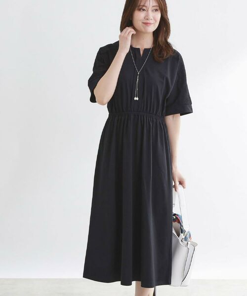 Reflect / リフレクト ロング・マキシ丈ワンピース | 【UVカット／接触冷感】ドルマンスリーブジャージワンピース（ブラック(019)）