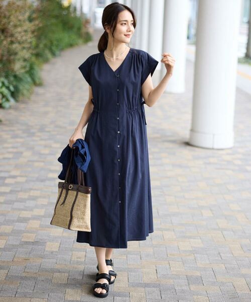 Reflect / リフレクト ロング・マキシ丈ワンピース | 【通気性あり／涼しい／マシンウォッシャブル】フロントボタンワンピース | 詳細23